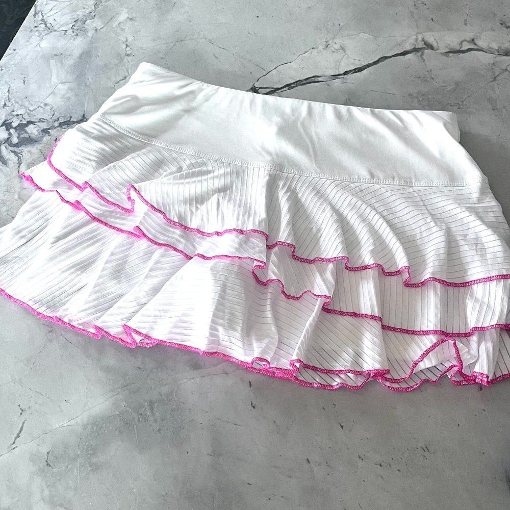 Lucky In Love White Ruffle With Pink Trim Skirt
